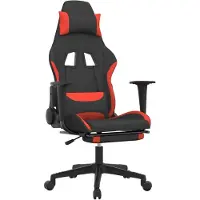 vidaXL Chaise de jeu avec massage & repose-pieds Tissu noir et rouge