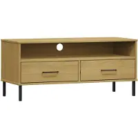 vidaXL Armoire TV OSLO avec pieds métalliques Pin massif brun