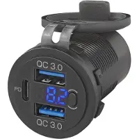 Pricenet Prise USB triple avec 2x type A et 1x type C + voltmètre