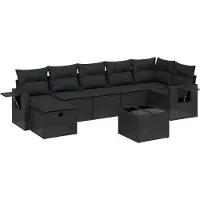 vidaXL Ensemble de jardin canapé 8 pièces avec coussins noir poly rotin