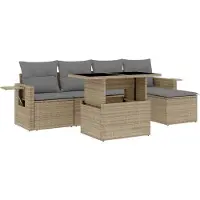 vidaXL Ensemble de salon de jardin 6 pièces avec coussins Beige Poly Rattan