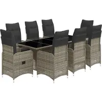 vidaXL Ensemble de jardin bistrot 9 pièces avec coussins Gris Poly rotin