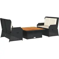 vidaXL Ensemble de salon de jardin 3 pièces avec coussins noir poly rotin