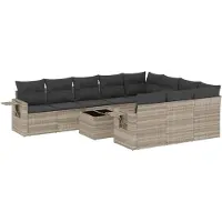 vidaXL Ensemble de salon de jardin 11 pièces avec coussins gris clair Poly rotin