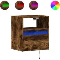 vidaXL Table de chevet murale avec lumières LED chêne fumé
