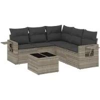 vidaXL Ensemble de salon de jardin 6 pièces avec coussins gris clair Poly rotin