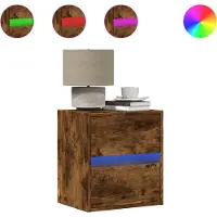 vidaXL Table de chevet murale avec lumières LED chêne fumé