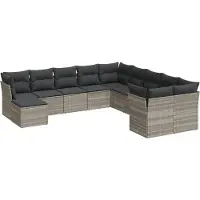 vidaXL Ensemble de salon de jardin 11 pièces avec coussins gris clair Poly rotin