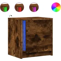 vidaXL Armoire de chevet et lumières LED chêne fumé bois d'ingénierie