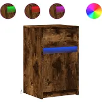 vidaXL Armoire de chevet et lumières LED chêne fumé bois d'ingénierie