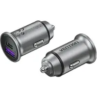 Vention Chargeur de voiture USB A+A(30+30) à deux ports Gris Mini Style Type Alliage d'Aluminium