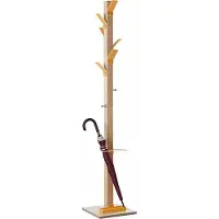 PaperFlow Portemanteau sur pied, bois massif, avec porte-parapluies et égouttoir, couronne