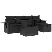 vidaXL Ensemble de salon de jardin 6 pièces avec coussins noir poly rotin