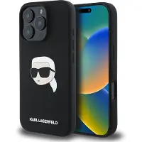 Karl Lagerfeld KLHMP16LSKHPPLK iPhone 16 Pro czarny/black HC MagSafe Sil KL Head Print (Apple iPhone 16 Pro), Coque pour téléphone portable, Noir