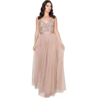 Maya Deluxe Maya Berry Embellished Halter Neck Maxi Dress Robe de Demoiselle d'honneur, Blush taupe, 38
