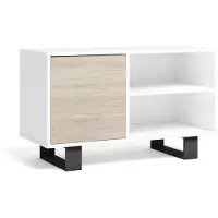 Skraut Home | Meuble TV 100 | 95 x 40 x 57 cm | Porte Gauche | pour Salon/Salle à Manger | Modèle Wind | Finition Couleur Blanc/Chêne