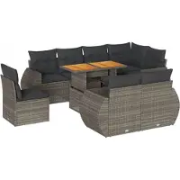 vidaXL Ensemble de salon de jardin 9 pièces avec coussins Gris Poly rotin