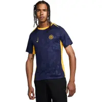 Nike Tenue de match Dri-Fit Academy Strike à manches courtes pour hommes, 3e maillot, noir, bleu, or universitaire, bleu Lyon, taille S