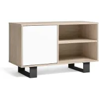 Skraut Home | Meuble TV 100 | 95 x 40 x 57 cm | Porte Gauche | pour Salon/Salle à Manger | Modèle Wind | Finition Couleur Chêne/Blanc