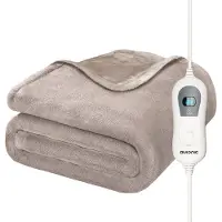 Auronic Couverture chauffante électrique - - 1 personne - 3 niveaux de chaleur - avec minuterie - 160 x 120cm - Beige