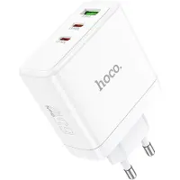 Hoco Chargeur secteur 2 x type C + USB A QC PD 65W GaN N30 blanc