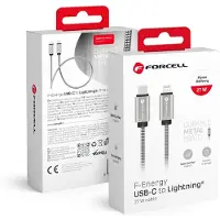 Forcell Câble type C vers iPhone Lightning 8 broches PD 27W Metal C238 1m argenté