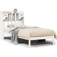vidaXL Lit en bois massif avec étagère sans matelas blanc 90x190 cm pin