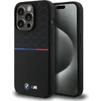 BMW Coque MagSafe en silicone noir à motif pour iPhone 15 Pro