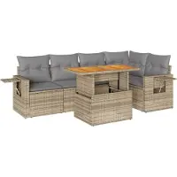 vidaXL Ensemble de salon de jardin 6 pièces avec coussins Beige Poly Rattan
