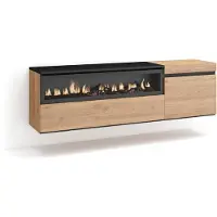 Skraut Home | Meuble TV | Banc Télé | Grand Espace de Rangement | 150x45x35cm | pour Les TV jusqu'à 65" | Cheminée électrique | Suspendu, Mural | Style Moderne | Chêne et Noir