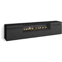 Skraut Home | Meuble TV | Banc Télé | Grand Espace de Rangement | 200x45x35cm | pour Les TV jusqu'à 80" | Cheminée électrique | Style Moderne | Noirs