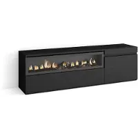 Skraut Home | Meuble TV | Banc Télé | Grand Espace de Rangement | 150x45x35cm | pour Les TV jusqu'à 65" | Cheminée électrique | Style Moderne | Noirs