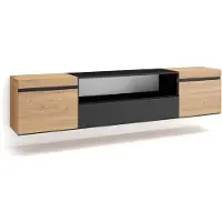 Skraut Home | Meuble TV | Banc Télé | Grand Espace de Rangement | 200x45x35cm | pour Les TV jusqu'à 80" | Suspendu, Mural | Style Moderne | Chêne et Noir