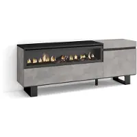 Skraut Home | Meuble TV | Banc Télé | Grand Espace de Rangement | 150x57x35cm | pour Les TV jusqu'à 65" | Cheminée électrique | Design Industriel | Style Moderne | Ciment