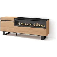 Skraut Home | Meuble TV | Banc Télé | Grand Espace de Rangement | 150x57x35cm | pour Les TV jusqu'à 65" | Cheminée électrique | Design Industriel | Style Moderne | Chêne et Noir