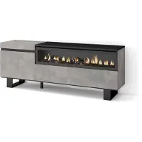 Skraut Home | Meuble TV | Banc Télé | Grand Espace de Rangement | 150x57x35cm | pour Les TV jusqu'à 65" | Cheminée électrique | Design Industriel | Style Moderne | Ciment