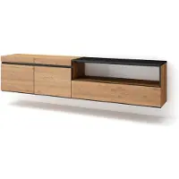 Skraut Home | Meuble TV | Banc Télé | Grand Espace de Rangement | 200x45x35cm | pour Les TV jusqu'à 80" | Suspendu, Mural | Style Moderne | Chêne et Noir