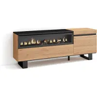 Skraut Home | Meuble TV | Banc Télé | Grand Espace de Rangement | 150x57x35cm | pour Les TV jusqu'à 65" | Cheminée électrique | Design Industriel | Style Moderne | Chêne et Noir