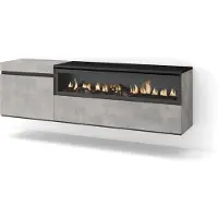 Skraut Home | Meuble TV | Banc Télé | Grand Espace de Rangement | 150x45x35cm | pour Les TV jusqu'à 65" | Cheminée électrique | Suspendu, Mural | Style Moderne | Ciment