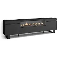 Skraut Home | Meuble TV | Banc Télé | Grand Espace de Rangement | 200x57x35cm | pour Les TV jusqu'à 80" | Cheminée électrique | Design Industriel | Style Moderne | Noirs
