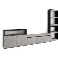 Skraut Home | Ensemble Meuble TV | Meuble Salon Complet | 310x186x35cm | pour Les TV jusqu'à 65" | Salon Complet | Style Moderne | Ciment