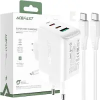 Acefast 2W1 Chargeur réseau 2X Usb-C / Usb-A 65W, Pd, Qc 3.0, Afc, Fcp (Set avec câble Usb-C 1.2M) Blanc (A13 Blanc)