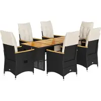 vidaXL Ensemble de jardin bistrot 7 pièces avec coussins noir poly rotin