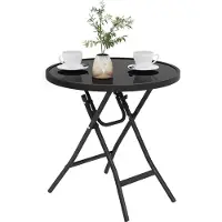 OEM Table de bistrot ronde pliante, verre noir et métal