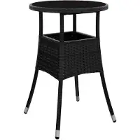 vidaXL Table de jardin Ø60x75 cm verre dur et poly rotin noir