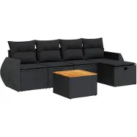 vidaXL Ensemble de salon de jardin 6 pièces avec coussins noir poly rotin