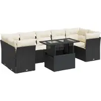 vidaXL Ensemble de jardin canapé 8 pièces avec coussins noir poly rotin
