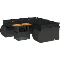 vidaXL Ensemble de salon de jardin 9 pièces avec coussins noir poly rotin