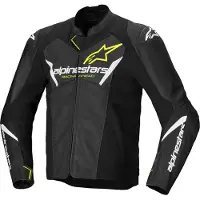 Alpinestars Faster V3 Airflow, veste en cuir ,Noir/Blanc/Jaune Néon ,54