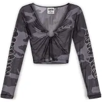 Grimey Tusker Temple Micro Mesh Crop Long Sleeve V Neck T-shirt Gris L Femme